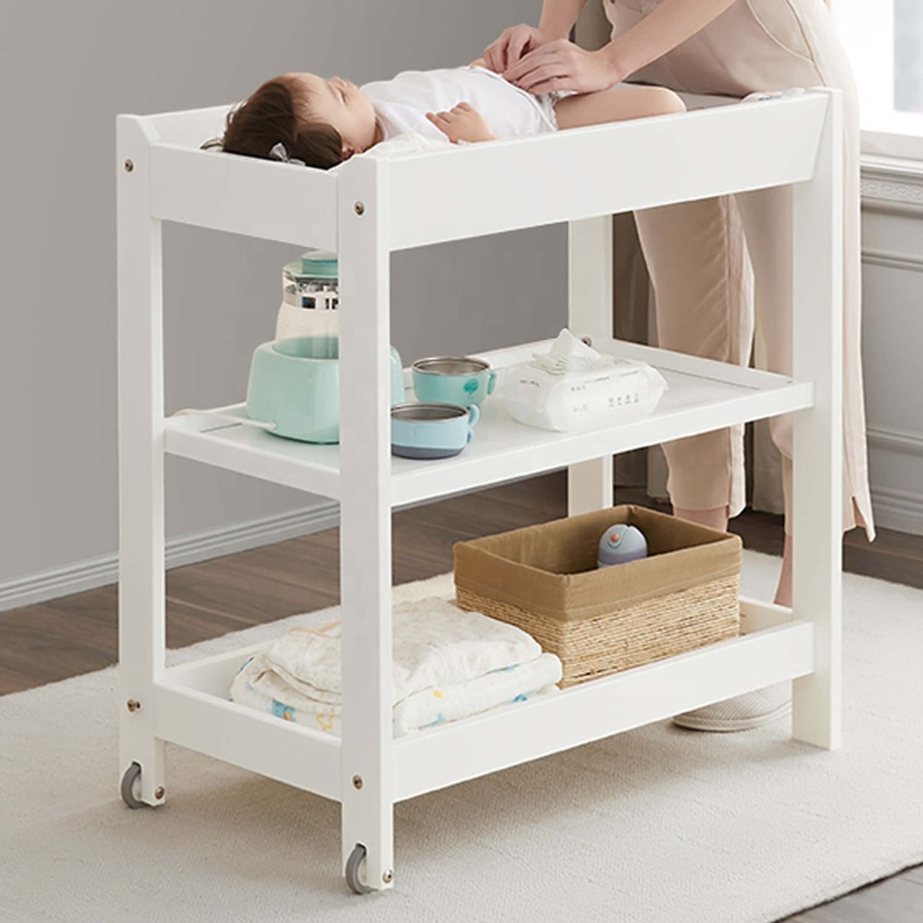 Baby Diaper Changer with 3 Layer and Wheels